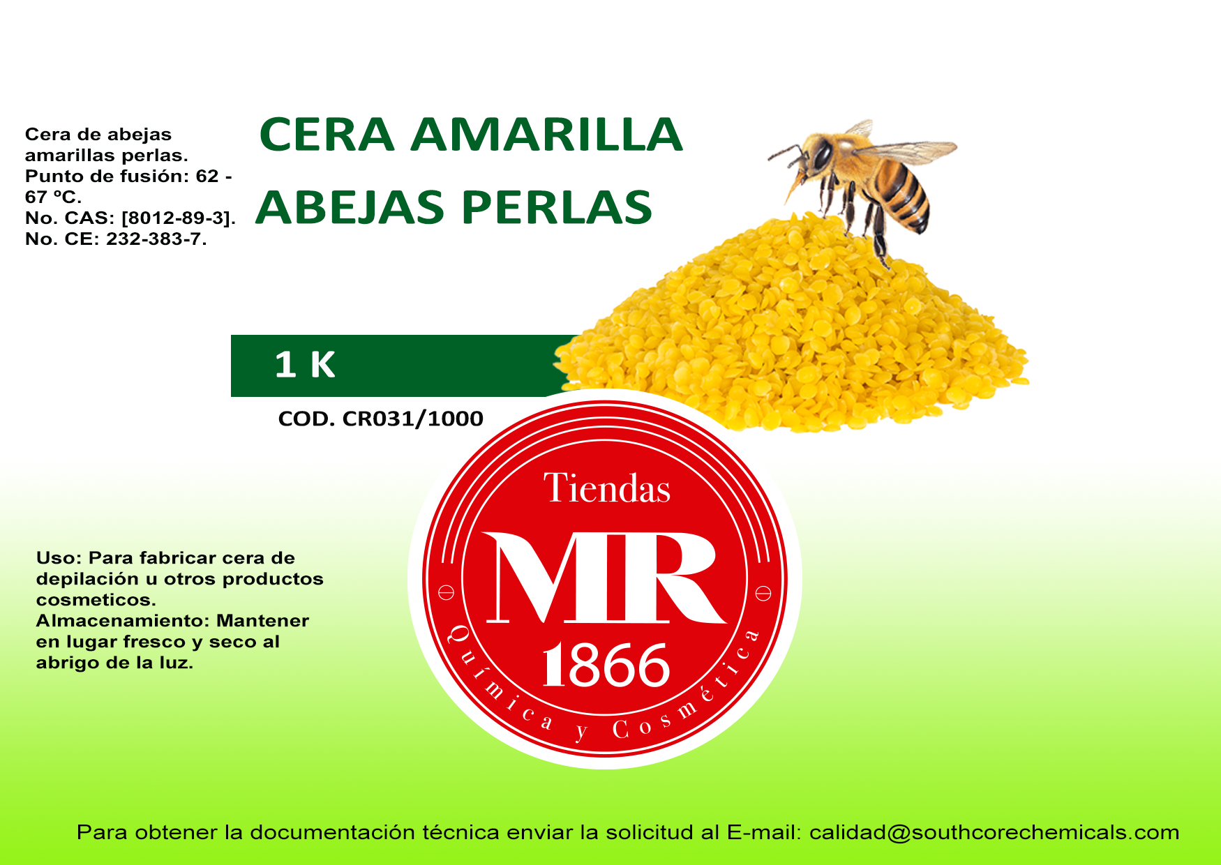 Cera de abeja natural en perlas (granulado/pellets) Amarilla o blanca