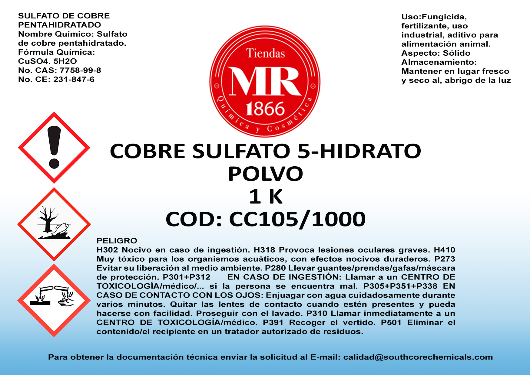 Sulfato de Cobre Pentahidratado 1 KG