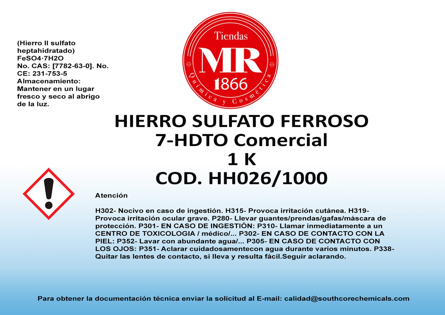 HIERRO SULFATO FERROSO 7-HDTO COMERCIAL 1 K