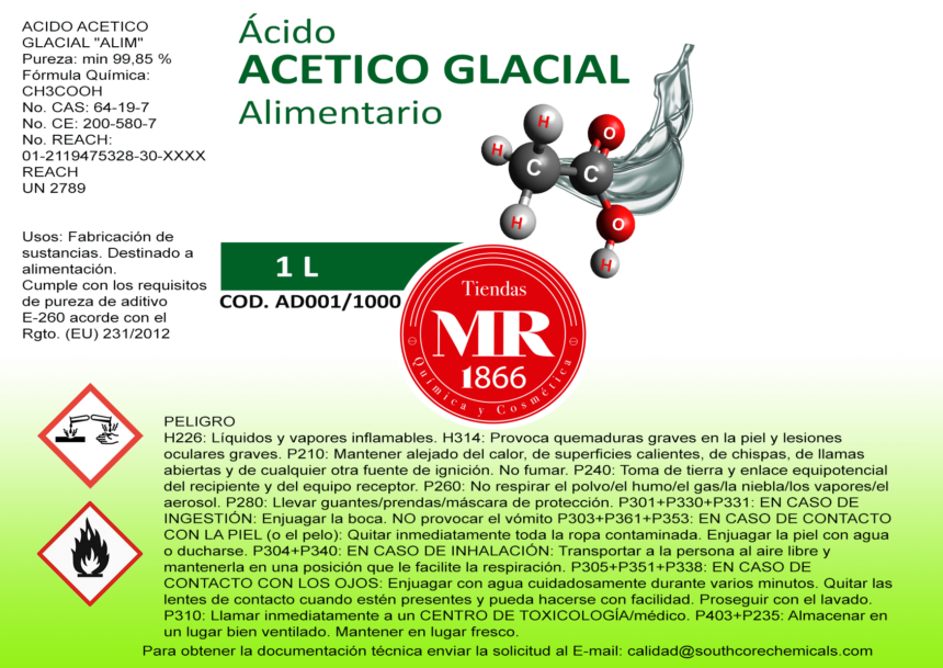 ACIDO ACETICO GLACIAL ALIM. 1 L – Tiendas MR 1866
