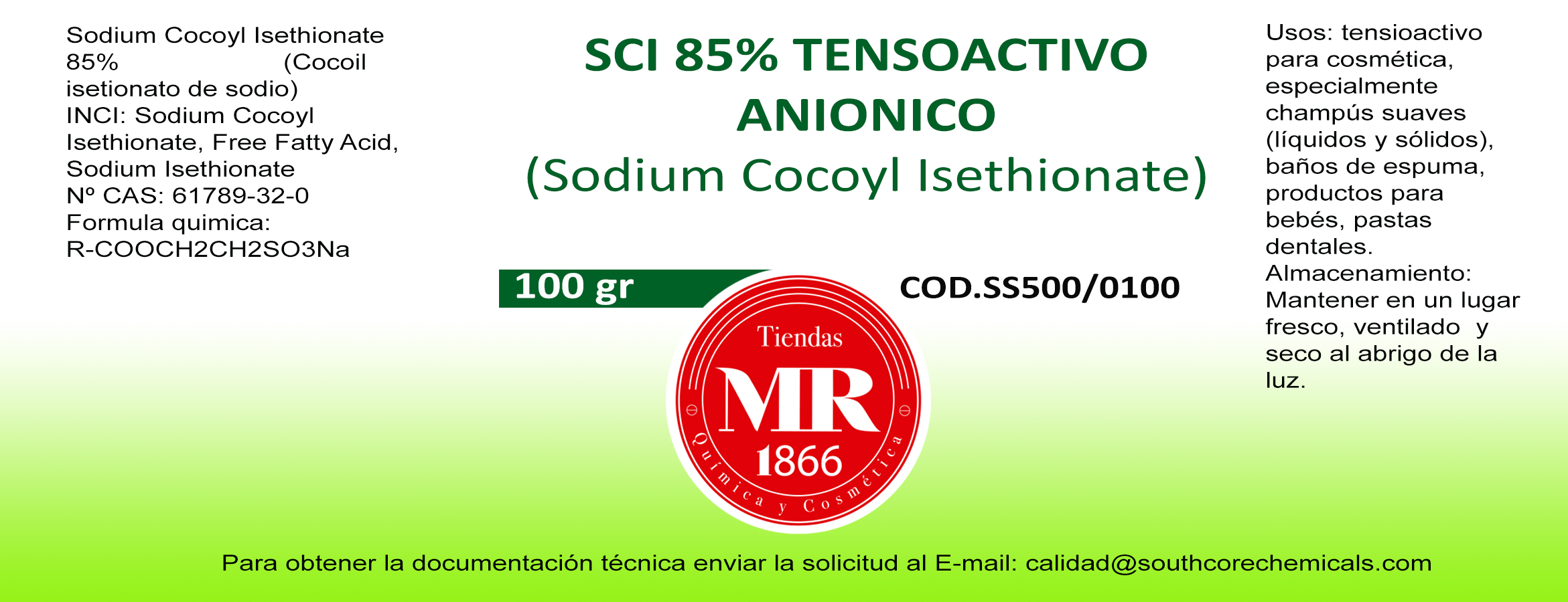 sodium cocoyl isethionate sci 85% cas