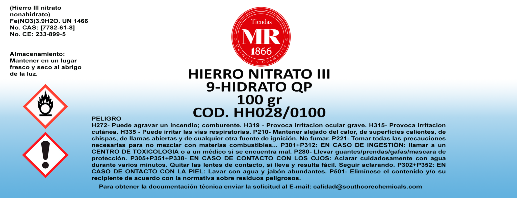 HIERRO NITRATO III 9HIDRATO QP 100 gr Tiendas MR 1866 HIERRO NITRATO III 9HIDRATO QP 100 gr Tiendas MR 1866